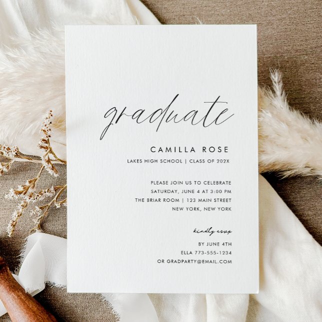 Modernes Minimales Script Graduate Foto Einladung (Modern Minimal Script Graduate Party Invitation)