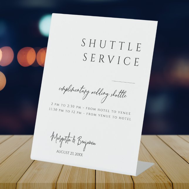 Modernes, minimales Script-Shuttle-Service Hochzei Sockelschild (Von Creator hochgeladen)