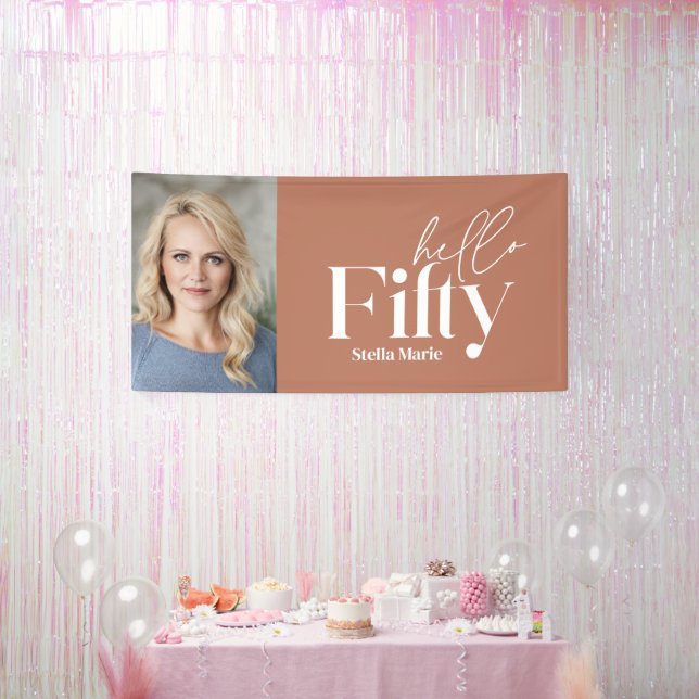 Modernes minimales Terracotta Foto 50. Geburtstag Banner (Party)