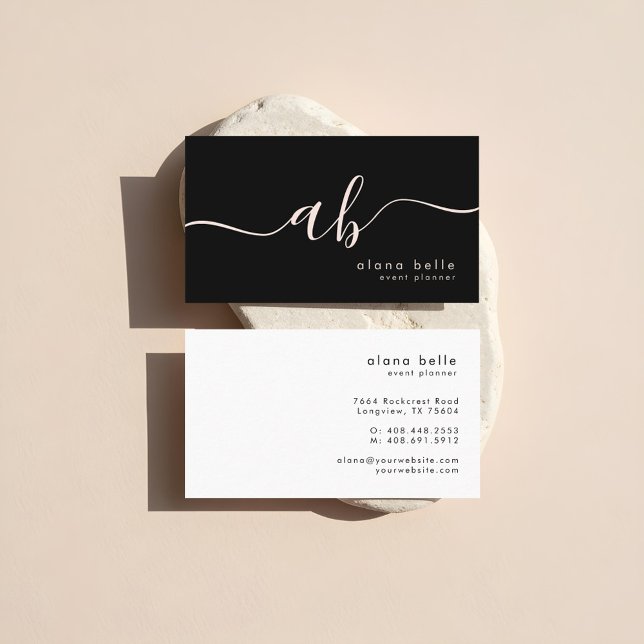 Modernes, minimales und ausgereiftes Skriptmonogra Visitenkarte (Modern, Minimal & Sophisticated Script Monogram Business Card)