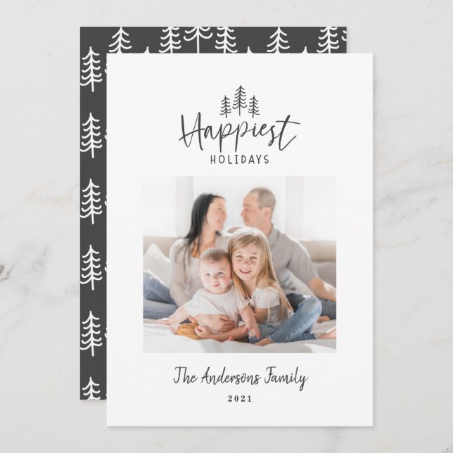 Modernes, minimales Weihnachtsrustikal-Foto Feiertagskarte (Vorne/Hinten)