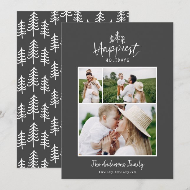 Modernes, minimales Weihnachtsrustikal-Foto Feiertagskarte (Vorne/Hinten)