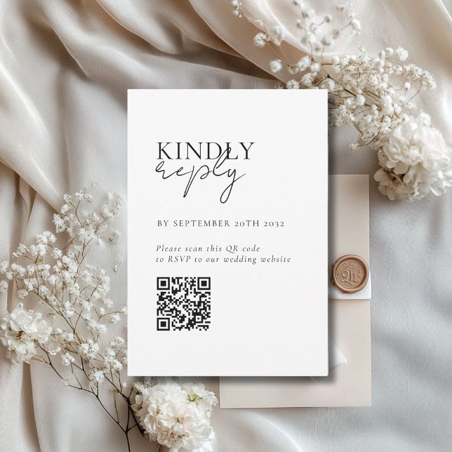 Modernes, minimales, weißes QR Code Wedding RSVP Begleitkarte (Modern, Minimal, White, QR Code Wedding RSVP Enclosure Card)