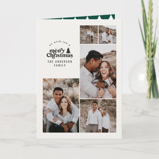 Modernes, minimalgrünes Weihnachtsmehrmonat-Foto Dankeskarte (Vorderseite)