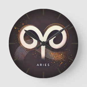 Modernes Minimalistisch Aries-Symbol Runde Wanduhr