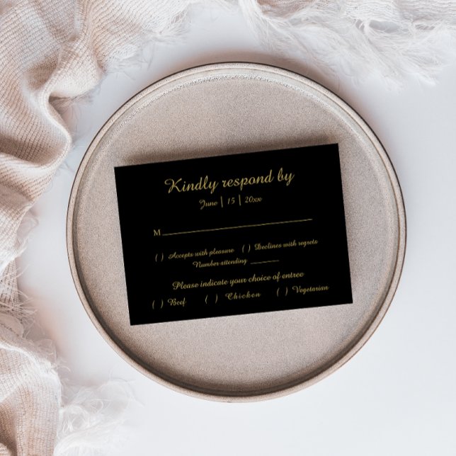 Modernes Minimalistisch | Black Gold Response Card RSVP Karte (Von Creator hochgeladen)