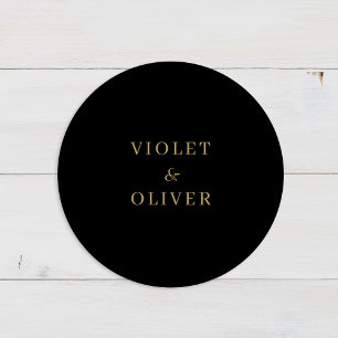 Modernes Minimalistisch Black Gold Wedding Runder Aufkleber