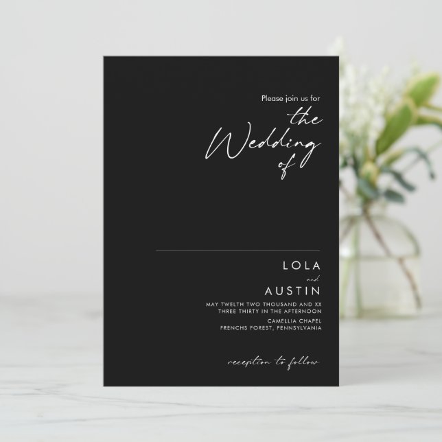 Modernes Minimalistisch | Black the Wedding of Einladung (Stehend Vorderseite)