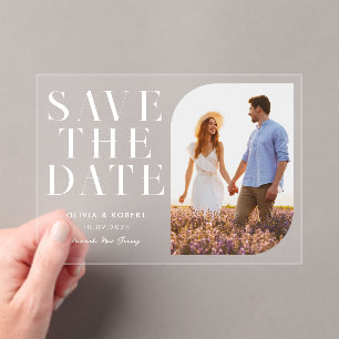 Modernes Minimalistisch-Chic-Foto-Hochzeit retten Acryleinladungen