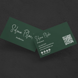 Modernes Minimalistisch   Eleganter Green & QR Cod Visitenkarte