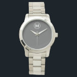 Modernes Minimalistisch-Grau-Monogramm Armbanduhr<br><div class="desc">Moderne Minimalistische Monogramm Grau Monogramm Emblem Weiße klassische Blocktypografie Monogramm Solid-Grau Hintergrund</div>