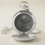 Modernes Minimalistisch-Grau-Monogramm Taschenuhr<br><div class="desc">Moderne Minimalistische Monogramm Grau Monogramm Emblem Weiße klassische Blocktypografie Monogramm Solid-Grau Hintergrund</div>