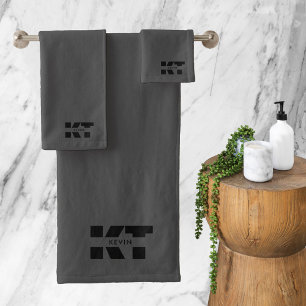 Modernes Minimalistisch-Grau-Schwarz-Maskuline-Mon Badhandtuch Set