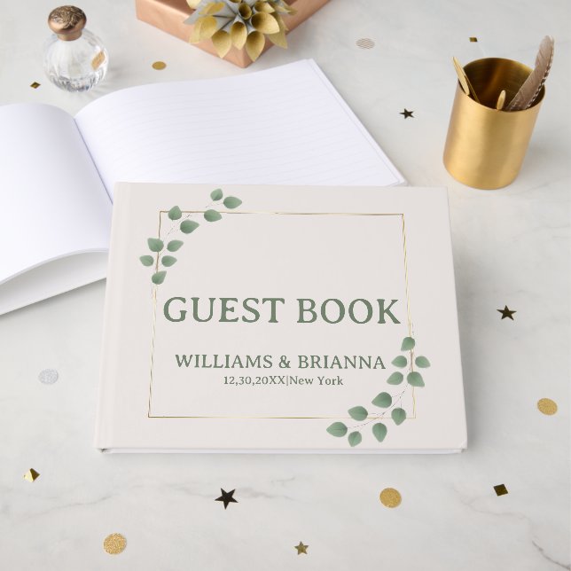 Modernes Minimalistisch Green Verlassen Foto Wed G Gästebuch (Vorderseite Offen)