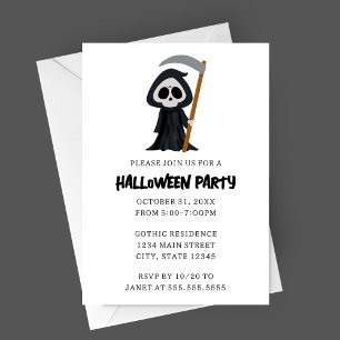Modernes Minimalistisch Grim Sensenmann Halloween- Einladung