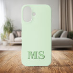 Modernes Minimalistisch-Grünes Anfangsmonogramm iPhone 16 Hülle<br><div class="desc">Erstellen Sie Ihren eigenen personalisierten iPhone Case mit individuellem Anfangsnamen in moderner minimalistischer Typografie. Erhältlich in verschiedenen Farben und Stilen.</div>