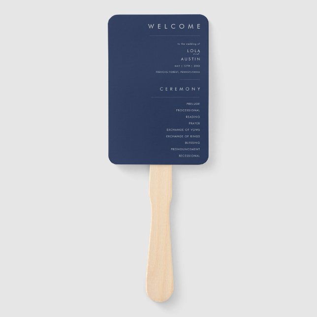 Modernes Minimalistisch Navy Blue Silver Wedding P Fächer (Vorderseite)