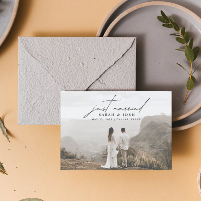 Modernes Minimalistisch nur verheiratet 3 Foto Hoc Ankündigung (We're married! 💍🎉)