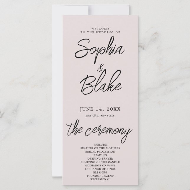 Modernes Minimalistisch-rosa-graues Hochzeitsprogr (Vorderseite)