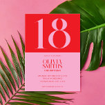 Modernes Minimalistisch rosa Rot 18. Geburtstag Einladung<br><div class="desc">Moderne minimalistische Einladung zum 18. Geburtstag mit schlichtem Design mit eleganter Typografie in Rosa und Rot.</div>