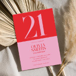 Modernes Minimalistisch rosa Rot 21. Geburtstag Einladung<br><div class="desc">Moderne minimalistische Einladung zum 21. Geburtstag mit schlichtem Design mit eleganter Typografie in Rosa und Rot.</div>