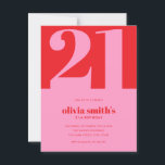 Modernes Minimalistisch rosa Rot 21. Geburtstag Postkarte<br><div class="desc">Moderne minimalistische 21. Geburtstags Einladung Postkarte mit einfachem Design mit eleganter Typografie in Rosa und Rot.</div>