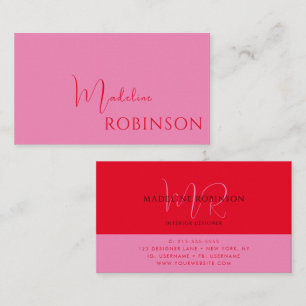 Modernes Minimalistisch rosa rotes Skript Visitenkarte