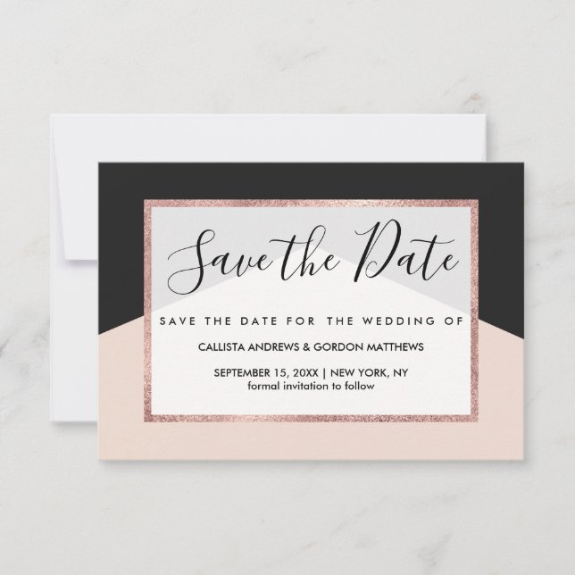 Modernes Minimalistisch rosa Schwarzes Dreieck Geo Save The Date (Vorderseite)