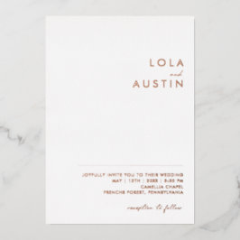 Modernes Minimalistisch | Rose Gold Lässig Hochzei Folieneinladung