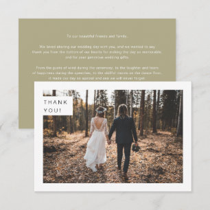 Modernes Minimalistisch Sage Green Wedding Foto Dankeskarte