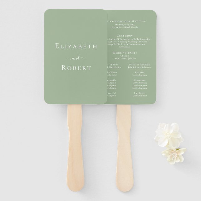 Modernes Minimalistisch Sage Green Wedding Program Fächer (Vorne und Hinten)