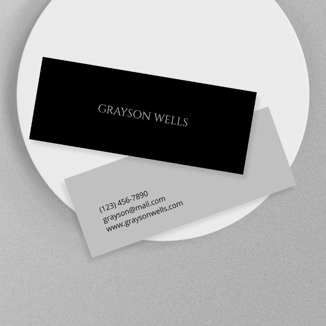 Modernes Minimalistisch Schwarz und Grau Beruflich Mini Visitenkarte (Modern Minimalist Black and Grey Professional Mini Business Card)