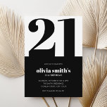 Modernes Minimalistisch Schwarz und Weiß 21. Gebur Einladung<br><div class="desc">Moderne minimalistische Einladung zum 21. Geburtstag mit einfachem Design mit eleganter,  eleganter Typografie in Schwarz-Weiß-Farbe.</div>