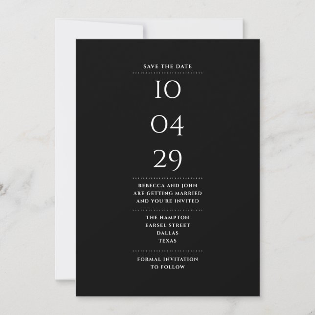 Modernes Minimalistisch Schwarz/Weiß Save The Date (Vorderseite)