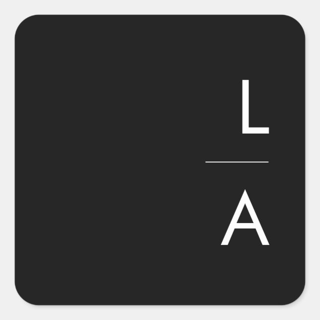Modernes Minimalistisch | Schwarze Monogramm-Umsch Quadratischer Aufkleber (Vorderseite)
