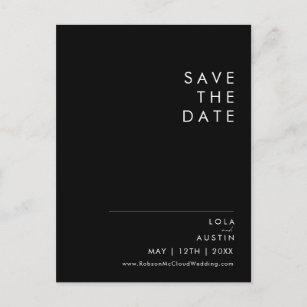 Modernes Minimalistisch   Schwarze Save the Date P Einladungspostkarte