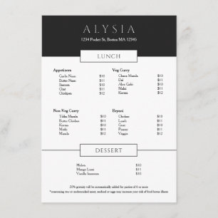 Modernes minimalistisch-sophistiziertes Restaurant Menükarte