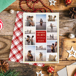Modernes Minimalistisches 12-Foto Collage Weihnach Folien Feiertagskarte<br><div class="desc">Lassen Sie Ihre Urlaubsstimmung mit unserer Foil Foto Weihnachtskarte glänzen. Mit einer Collage aus 12 Foto ist diese Karte durch einen luxuriösen Rahmen aus Goldfolie gerahmt. Die Worte "glücklichste Feiertage" werden in Goldfolie fett sans-serif Typografie gerendert und fügen eine Touch von Opulenz hinzu. Ihr Familienname ist unten für eine personalisierte...</div>