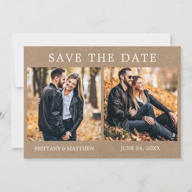 Modernes Minimalistisches 2 Foto Kraft Save The Date (Vorderseite)