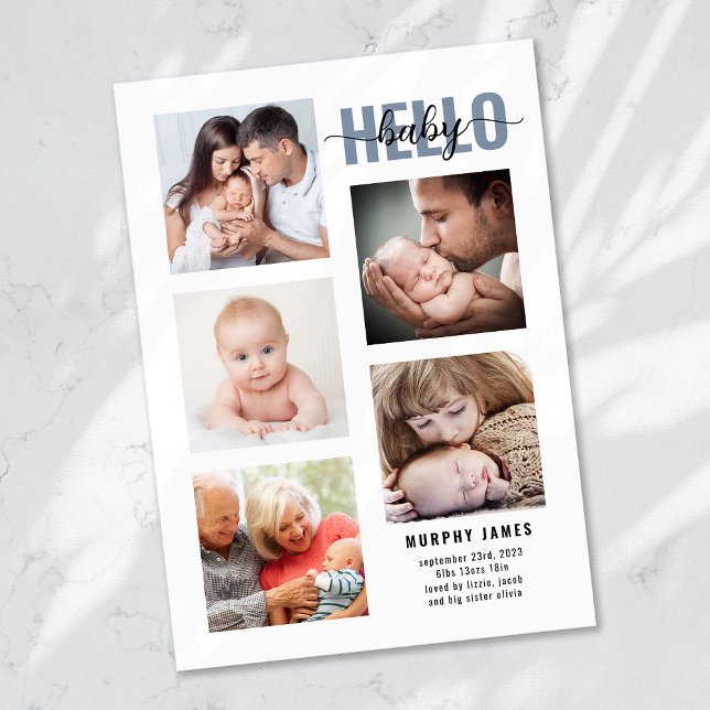 Modernes Minimalistisches 5 Foto Baby Birth Ankündigung (Von Creator hochgeladen)