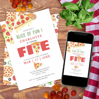 Modernes Minimalistisches 5. Geburtstag Pizza Part Einladung