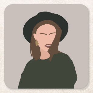 Modernes Minimalistisches Abstraktes Mädchen in Ha Rechteckiger Pappuntersetzer