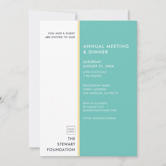 Modernes Minimalistisches Aqua und Gold Business D Einladung (Vorderseite)