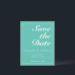 Modernes Minimalistisches Aqua & White Save the Da Date<br><div class="desc">Hübsch,  modern,  minimalistisch und trendig Save the Date mit einem Aqua/Türkis Hintergrund (Pantone's 2022 Farbauswahl "Cascade") mit weißen,  anpassbaren Textblöcken in modernen Schriftart</div>