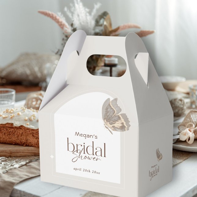 Modernes Minimalistisches Beige-Schmetterling-Brau Geschenkschachtel (Von Creator hochgeladen)