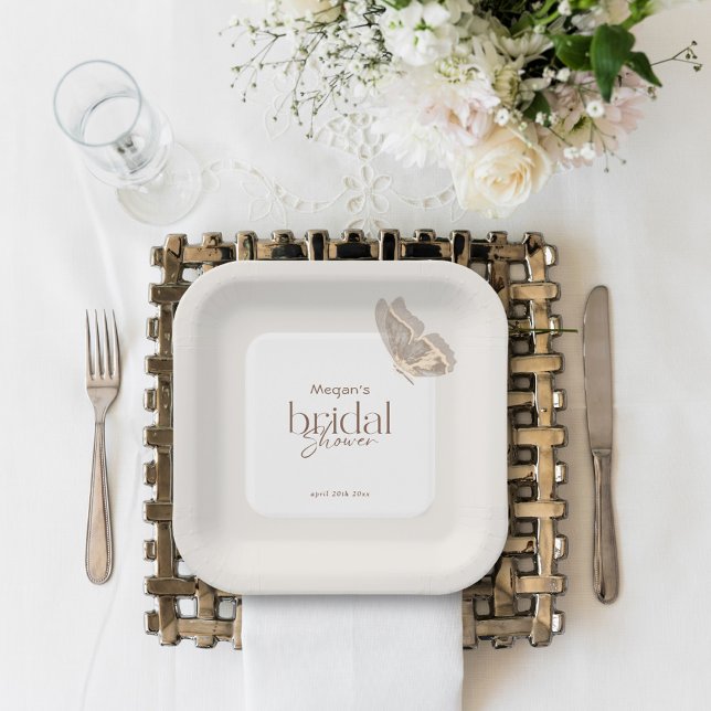 Modernes Minimalistisches Beige-Schmetterling-Brau Pappteller (Von Creator hochgeladen)