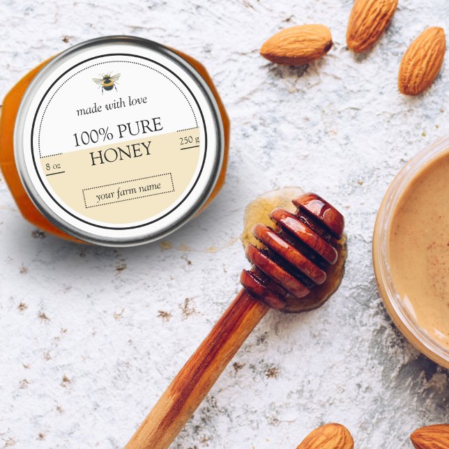 Modernes Minimalistisches Bienenhoniglabel Runder Aufkleber (Honey)