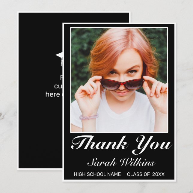 Modernes Minimalistisches Black Abschluss Foto Vie Dankeskarte (Vorne/Hinten)