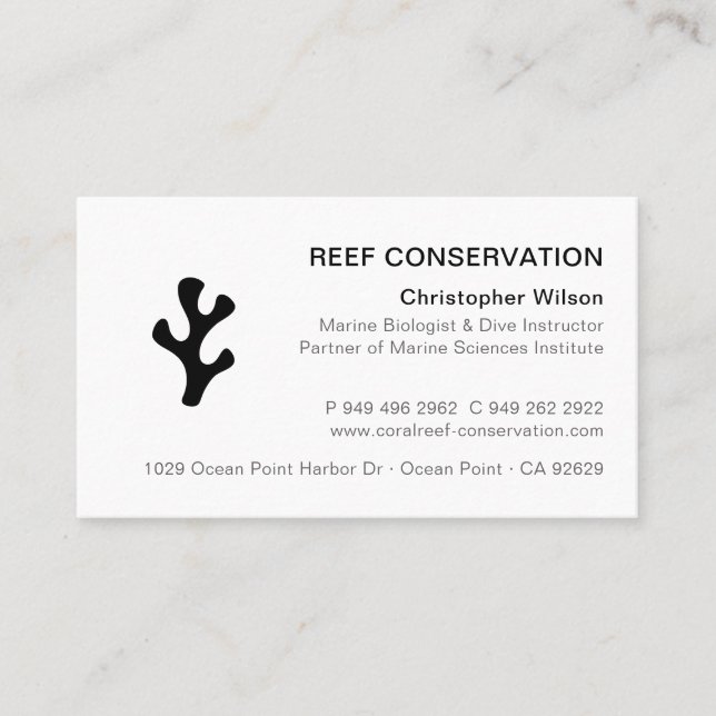 Modernes Minimalistisches Black Coral Reef Tauchen Visitenkarte (Vorderseite)