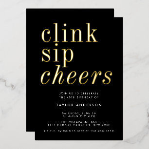 Modernes Minimalistisches Black Gold 40. Geburtsta Folieneinladung